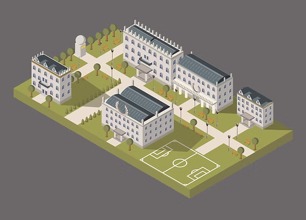 Isometric university campus illustration